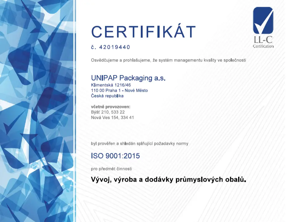 Certifikát ISO 9001 UNIPAP náhled.png Certifikát ISO 9001 UNIPAP náhled.png