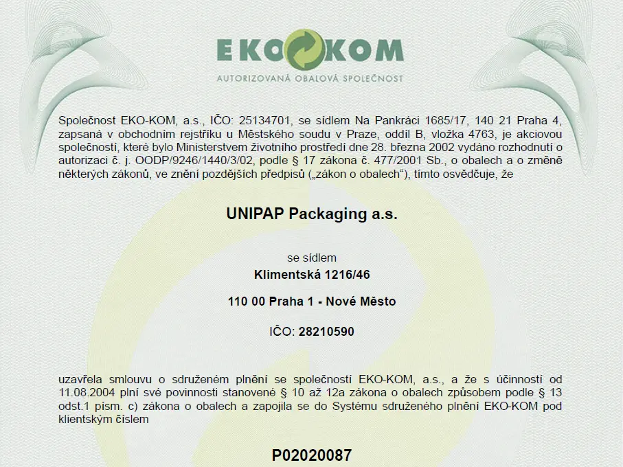 EKO KOM osvědčení UNIPAP náhled.png EKO KOM osvědčení UNIPAP náhled.png